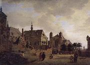 Jan van der Heyden Imagine the church and buildings oil